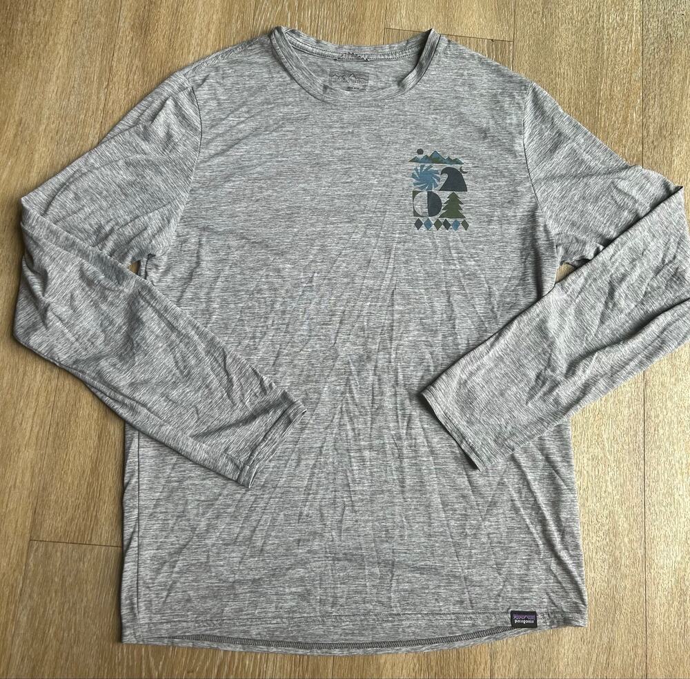 Patagonia Capilene Cool Daily Graphic LongSleeve outdoorsy Shirt Grey Spirited